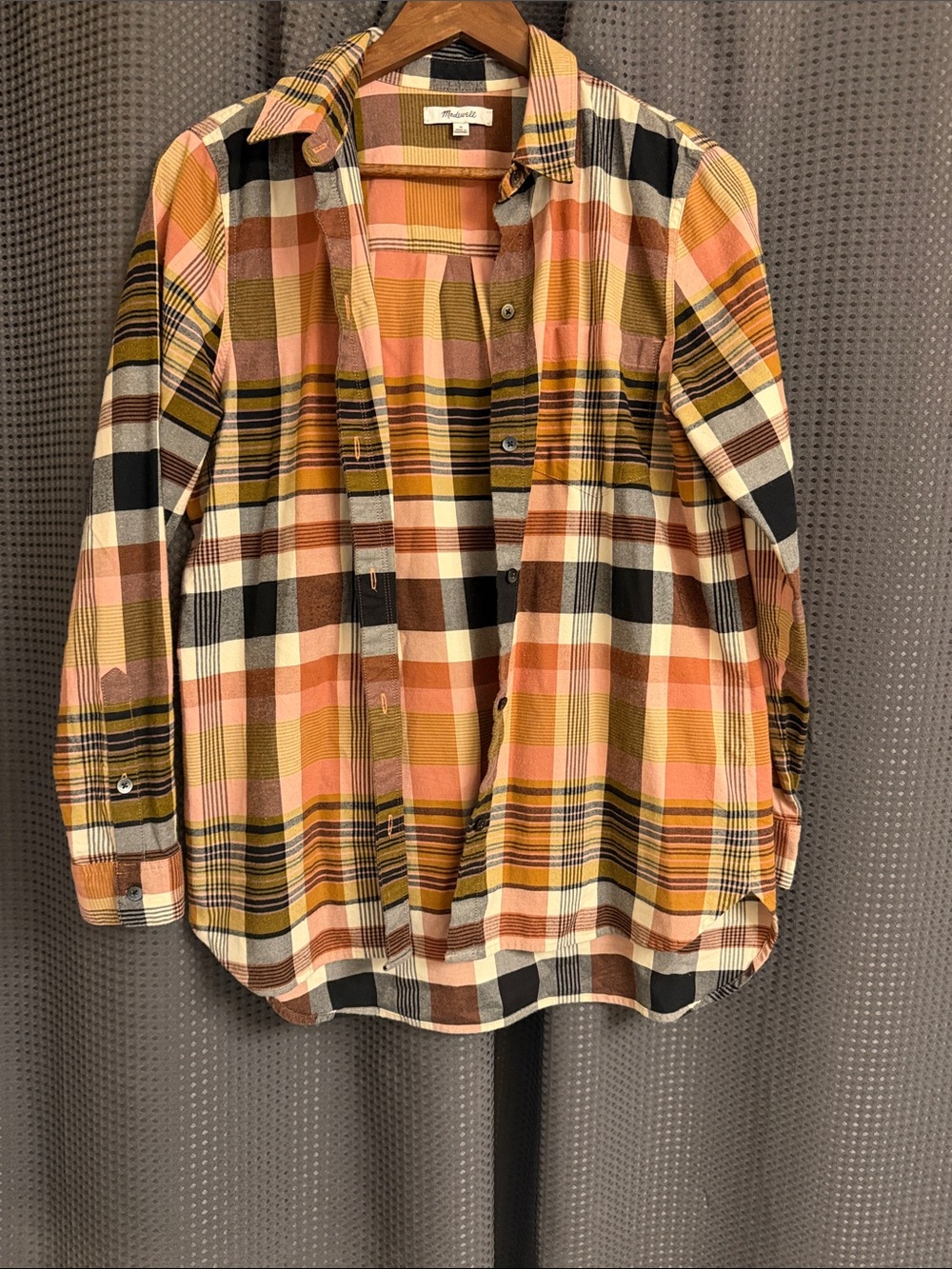 Madewell Girls' Plaid Button-Down Shirt in Pink, Mustard & Brown